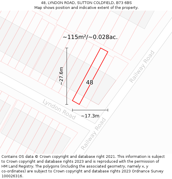 48, LYNDON ROAD, SUTTON COLDFIELD, B73 6BS: Plot and title map