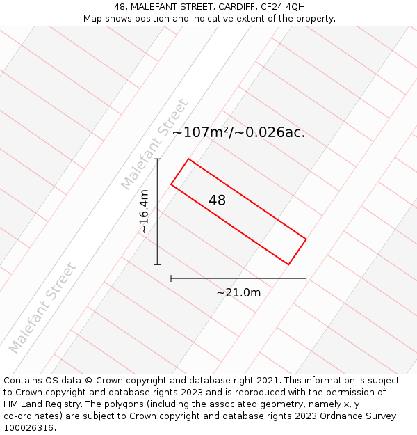 48, MALEFANT STREET, CARDIFF, CF24 4QH: Plot and title map
