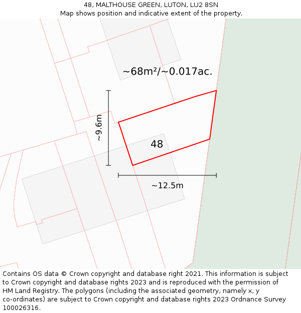 48, MALTHOUSE GREEN, LUTON, LU2 8SN: Plot and title map