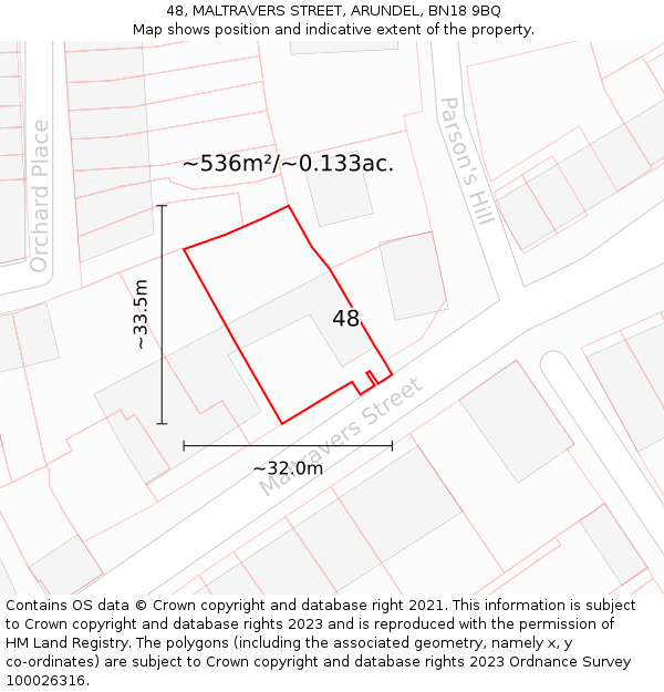 48, MALTRAVERS STREET, ARUNDEL, BN18 9BQ: Plot and title map