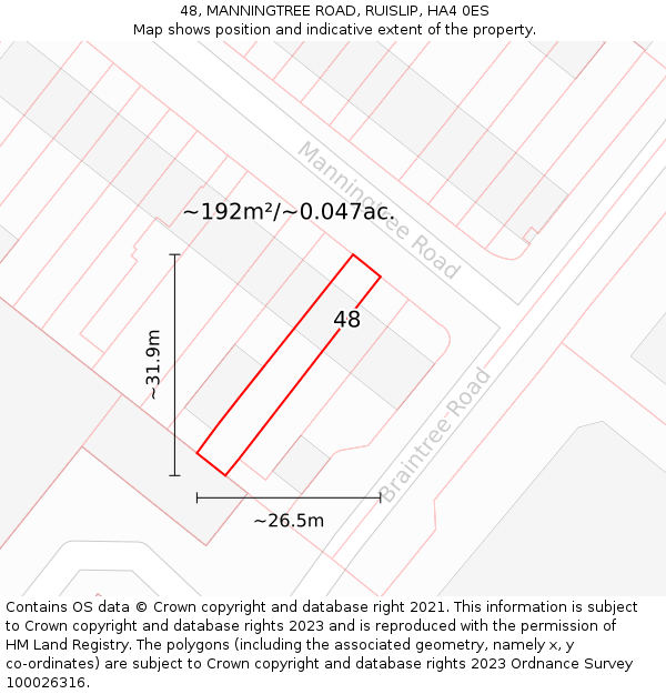 48, MANNINGTREE ROAD, RUISLIP, HA4 0ES: Plot and title map