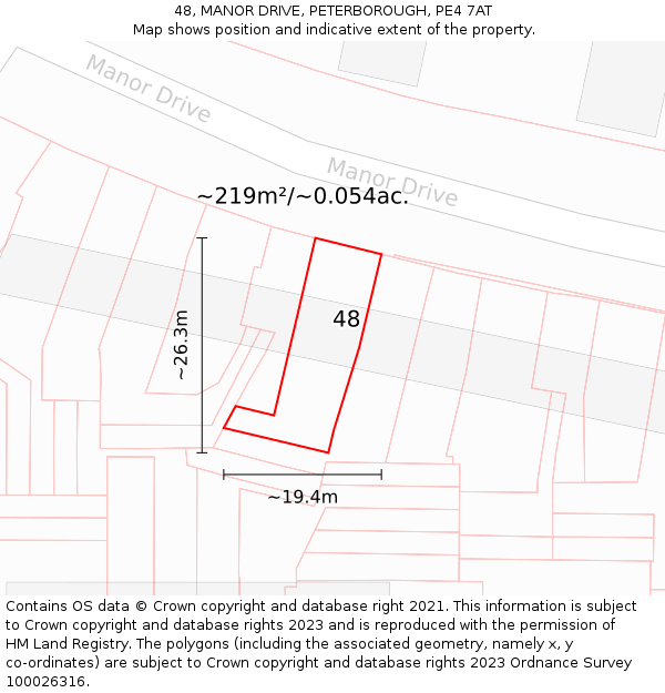 48, MANOR DRIVE, PETERBOROUGH, PE4 7AT: Plot and title map
