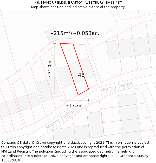 48, MANOR FIELDS, BRATTON, WESTBURY, BA13 4ST: Plot and title map