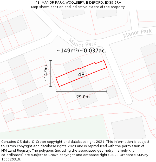 48, MANOR PARK, WOOLSERY, BIDEFORD, EX39 5RH: Plot and title map