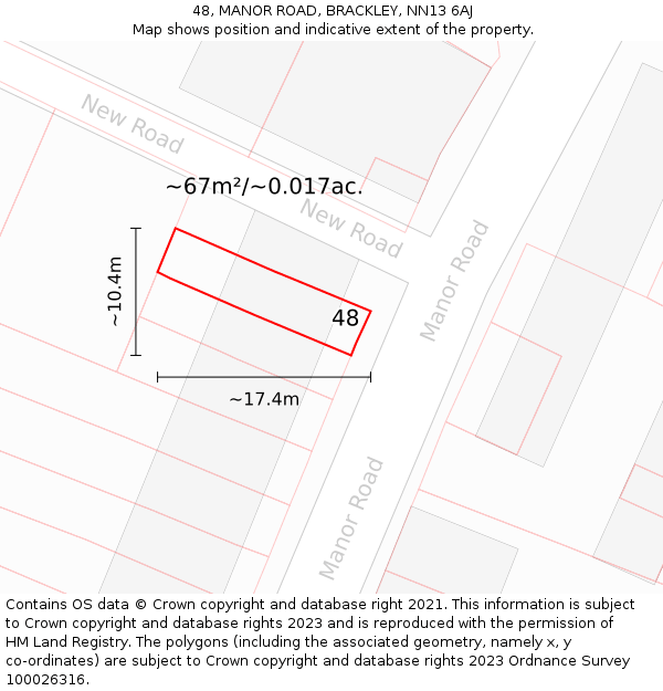 48, MANOR ROAD, BRACKLEY, NN13 6AJ: Plot and title map