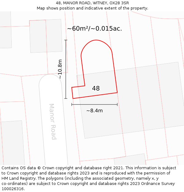 48, MANOR ROAD, WITNEY, OX28 3SR: Plot and title map