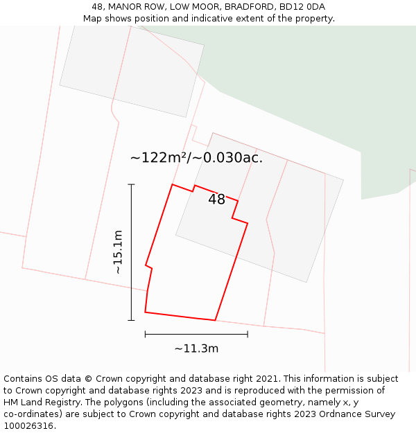 48, MANOR ROW, LOW MOOR, BRADFORD, BD12 0DA: Plot and title map