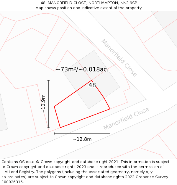 48, MANORFIELD CLOSE, NORTHAMPTON, NN3 9SP: Plot and title map