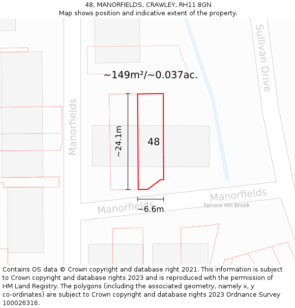 48, MANORFIELDS, CRAWLEY, RH11 8GN: Plot and title map