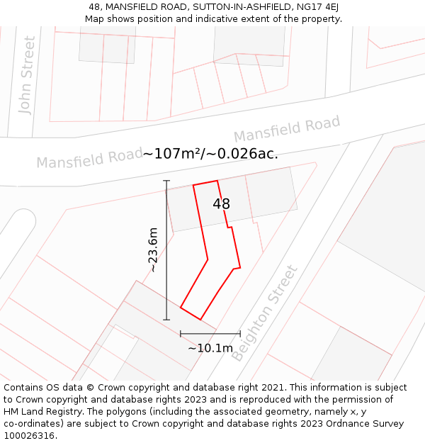 48, MANSFIELD ROAD, SUTTON-IN-ASHFIELD, NG17 4EJ: Plot and title map