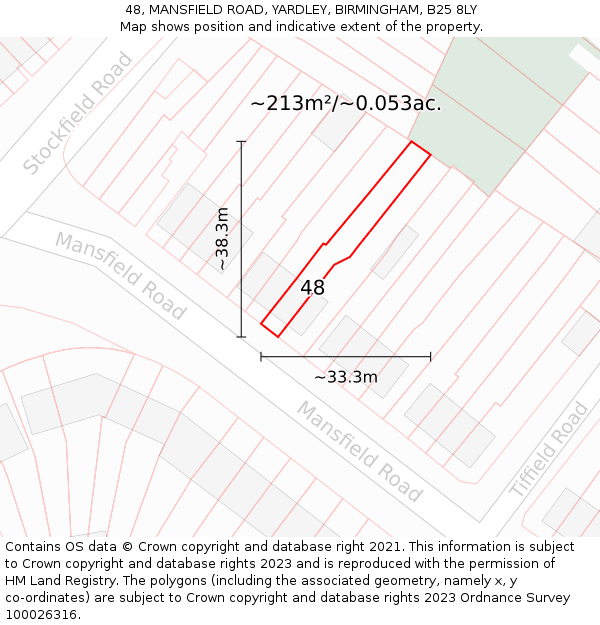 48, MANSFIELD ROAD, YARDLEY, BIRMINGHAM, B25 8LY: Plot and title map