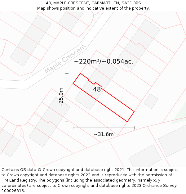 48, MAPLE CRESCENT, CARMARTHEN, SA31 3PS: Plot and title map