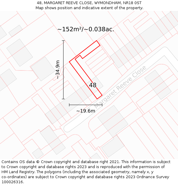 48, MARGARET REEVE CLOSE, WYMONDHAM, NR18 0ST: Plot and title map