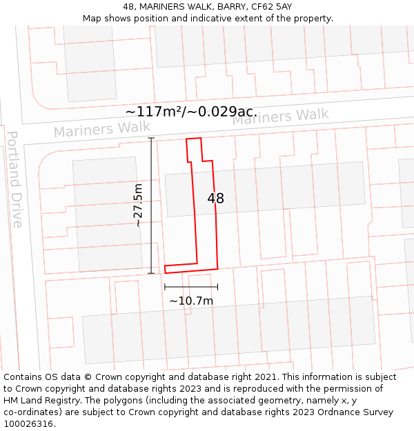 48, MARINERS WALK, BARRY, CF62 5AY: Plot and title map