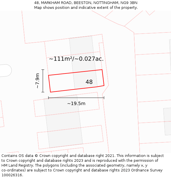 48, MARKHAM ROAD, BEESTON, NOTTINGHAM, NG9 3BN: Plot and title map