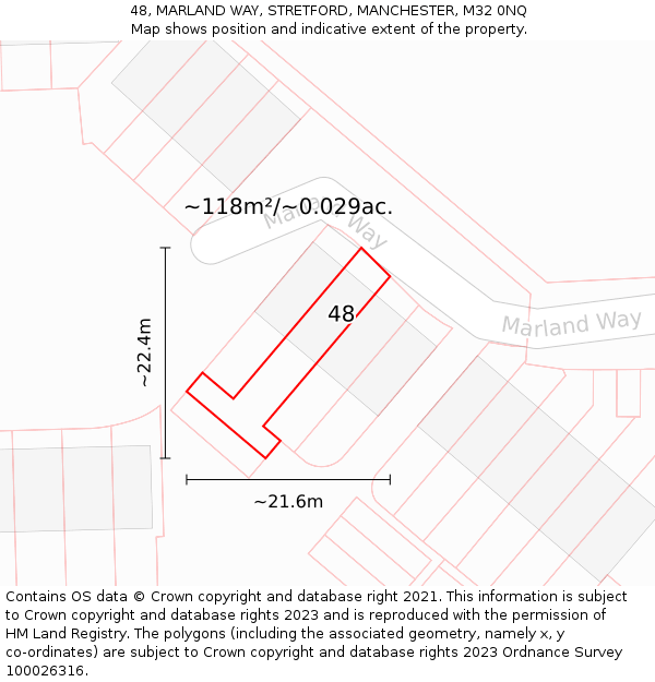 48, MARLAND WAY, STRETFORD, MANCHESTER, M32 0NQ: Plot and title map
