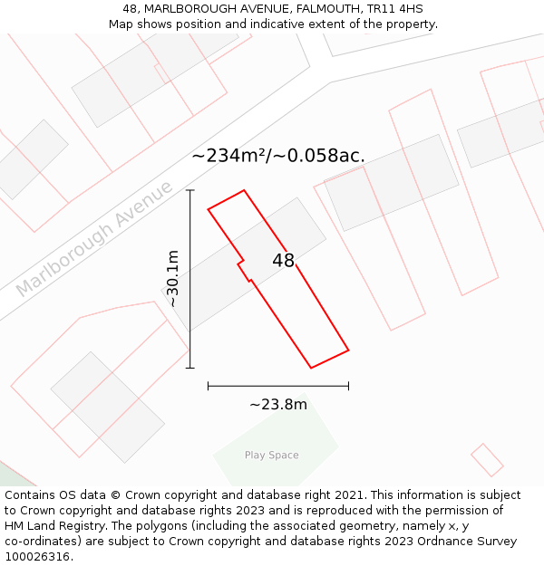 48, MARLBOROUGH AVENUE, FALMOUTH, TR11 4HS: Plot and title map