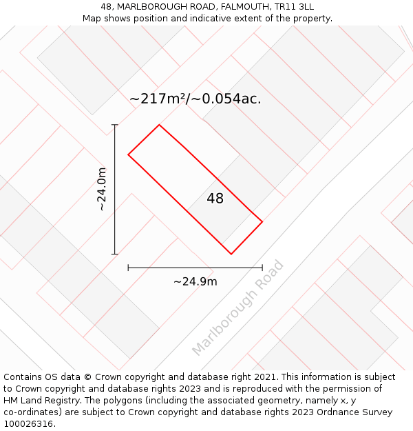 48, MARLBOROUGH ROAD, FALMOUTH, TR11 3LL: Plot and title map