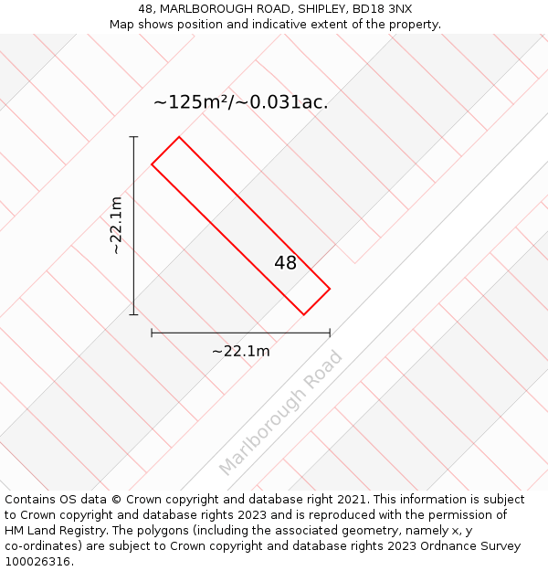 48, MARLBOROUGH ROAD, SHIPLEY, BD18 3NX: Plot and title map