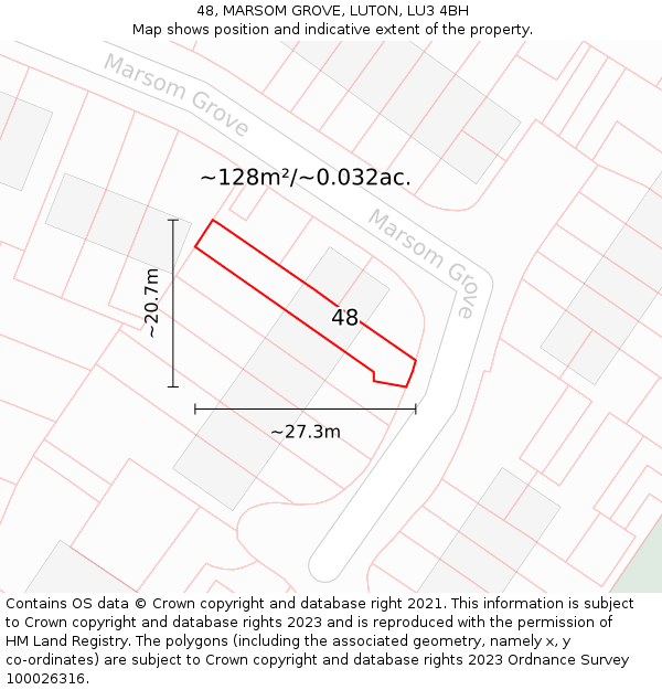 48, MARSOM GROVE, LUTON, LU3 4BH: Plot and title map