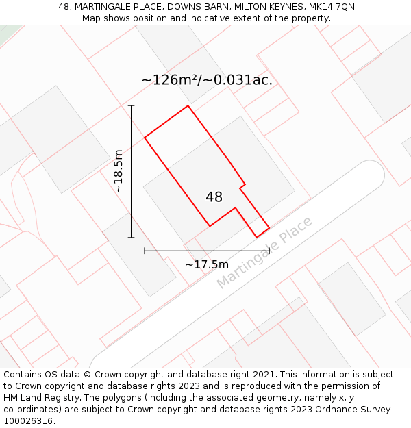 48, MARTINGALE PLACE, DOWNS BARN, MILTON KEYNES, MK14 7QN: Plot and title map