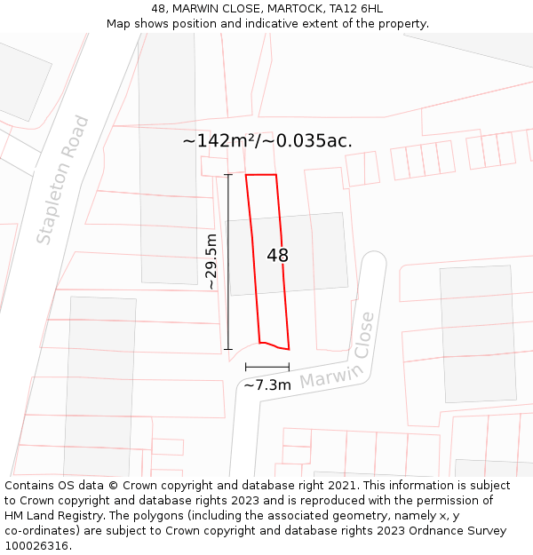 48, MARWIN CLOSE, MARTOCK, TA12 6HL: Plot and title map