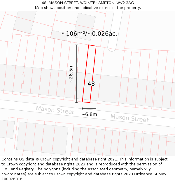 48, MASON STREET, WOLVERHAMPTON, WV2 3AG: Plot and title map