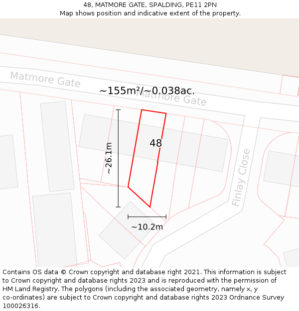 48, MATMORE GATE, SPALDING, PE11 2PN: Plot and title map