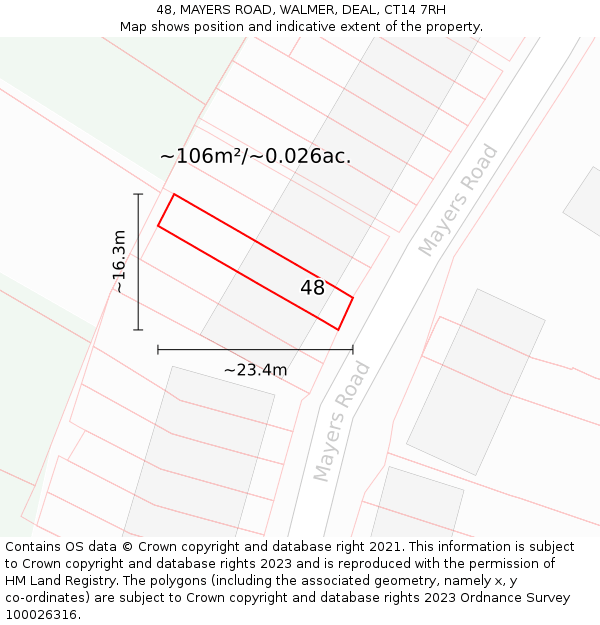 48, MAYERS ROAD, WALMER, DEAL, CT14 7RH: Plot and title map