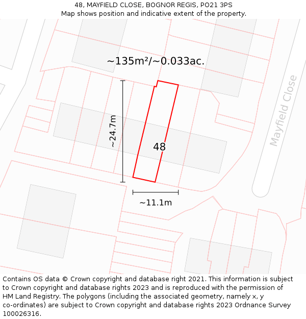 48, MAYFIELD CLOSE, BOGNOR REGIS, PO21 3PS: Plot and title map