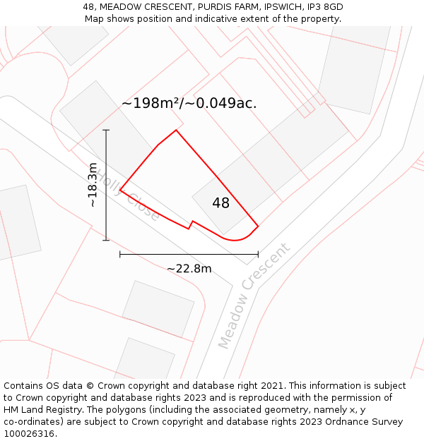 48, MEADOW CRESCENT, PURDIS FARM, IPSWICH, IP3 8GD: Plot and title map