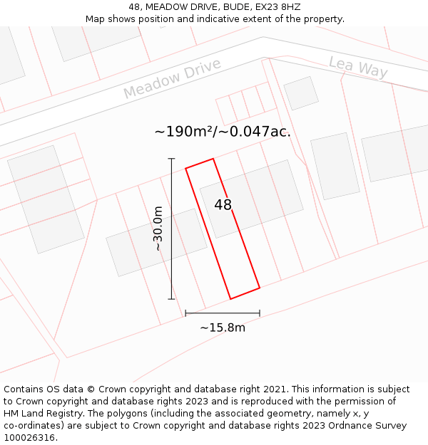 48, MEADOW DRIVE, BUDE, EX23 8HZ: Plot and title map