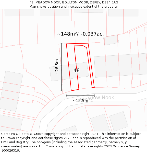 48, MEADOW NOOK, BOULTON MOOR, DERBY, DE24 5AG: Plot and title map