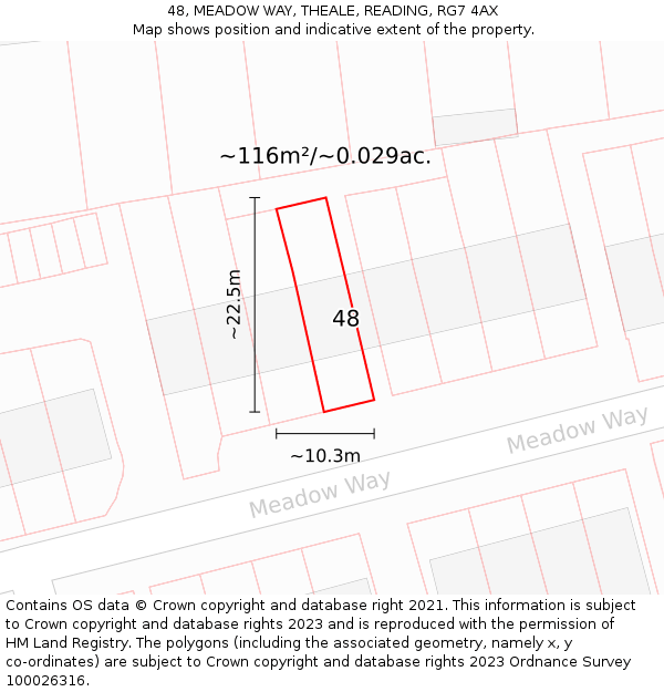48, MEADOW WAY, THEALE, READING, RG7 4AX: Plot and title map