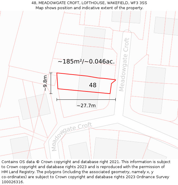 48, MEADOWGATE CROFT, LOFTHOUSE, WAKEFIELD, WF3 3SS: Plot and title map