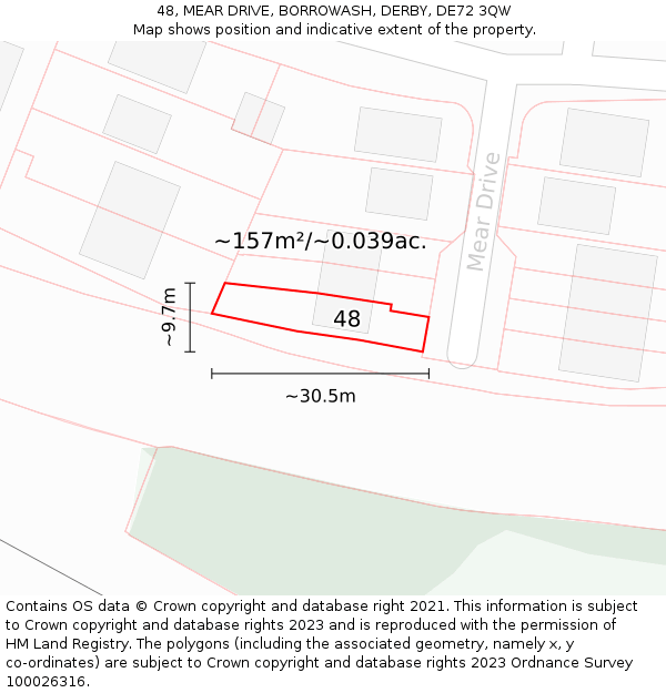 48, MEAR DRIVE, BORROWASH, DERBY, DE72 3QW: Plot and title map