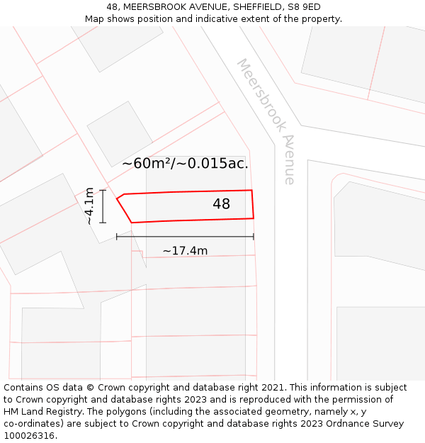 48, MEERSBROOK AVENUE, SHEFFIELD, S8 9ED: Plot and title map