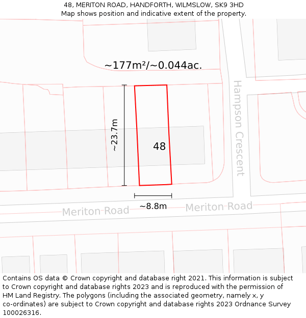 48, MERITON ROAD, HANDFORTH, WILMSLOW, SK9 3HD: Plot and title map