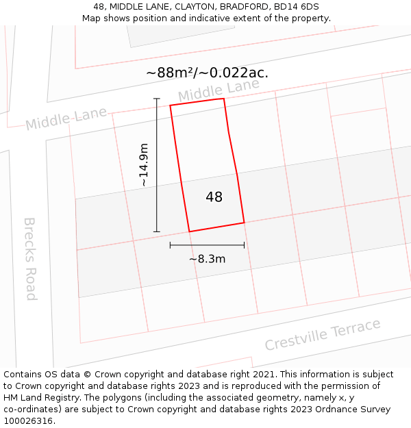 48, MIDDLE LANE, CLAYTON, BRADFORD, BD14 6DS: Plot and title map