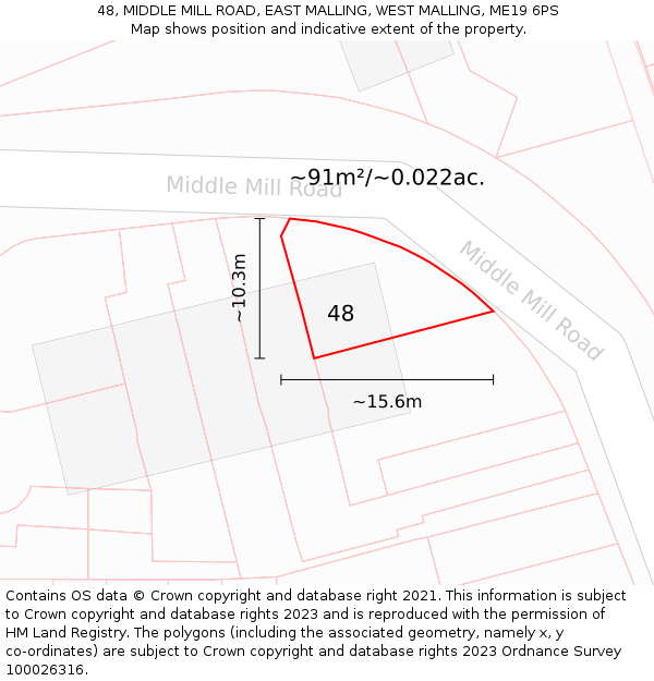 48, MIDDLE MILL ROAD, EAST MALLING, WEST MALLING, ME19 6PS: Plot and title map