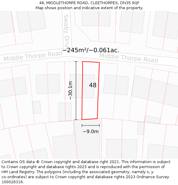 48, MIDDLETHORPE ROAD, CLEETHORPES, DN35 9QF: Plot and title map