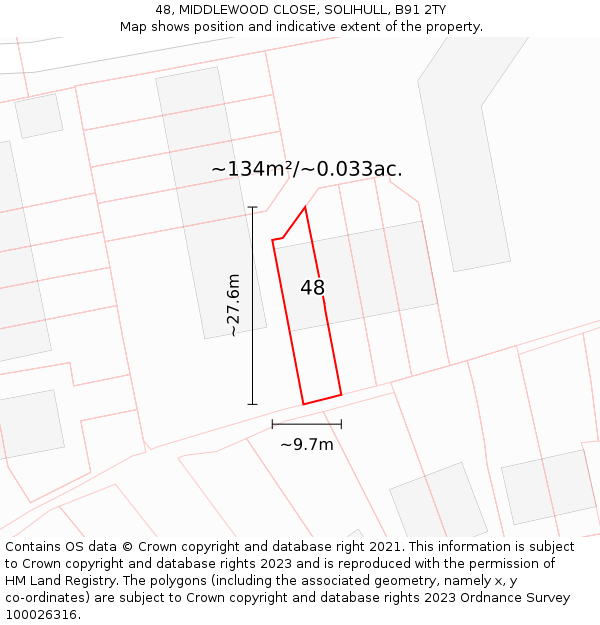 48, MIDDLEWOOD CLOSE, SOLIHULL, B91 2TY: Plot and title map