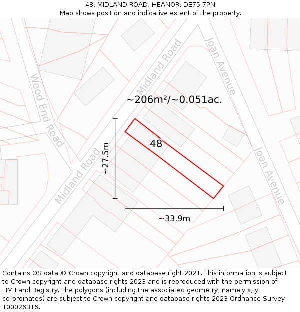 48, MIDLAND ROAD, HEANOR, DE75 7PN: Plot and title map