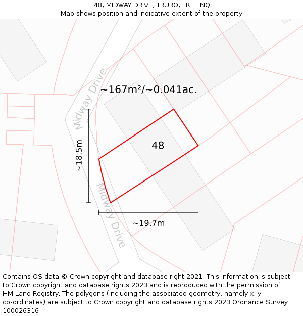 48, MIDWAY DRIVE, TRURO, TR1 1NQ: Plot and title map