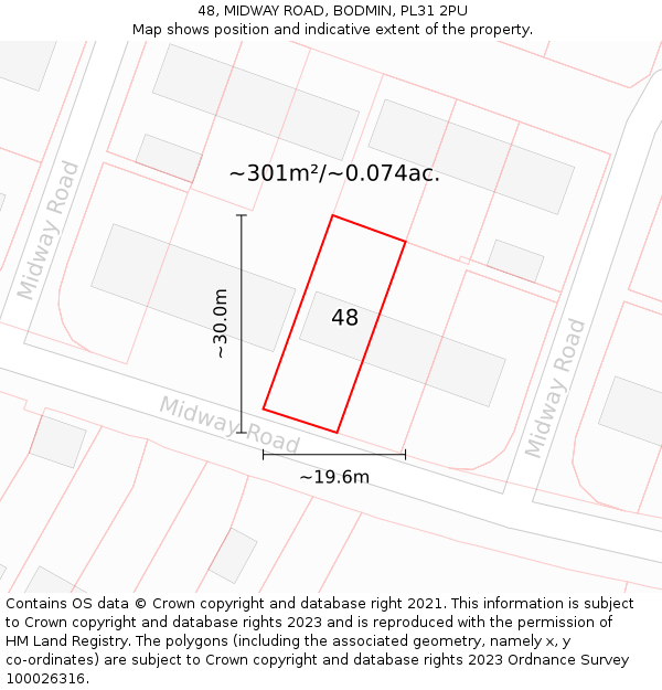 48, MIDWAY ROAD, BODMIN, PL31 2PU: Plot and title map