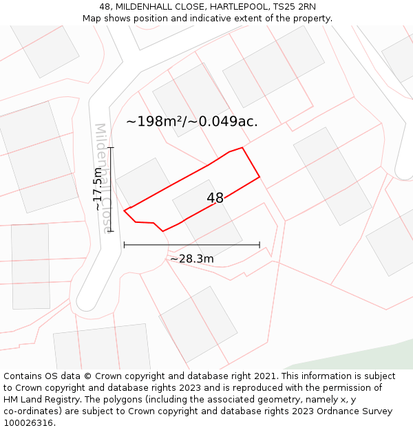 48, MILDENHALL CLOSE, HARTLEPOOL, TS25 2RN: Plot and title map