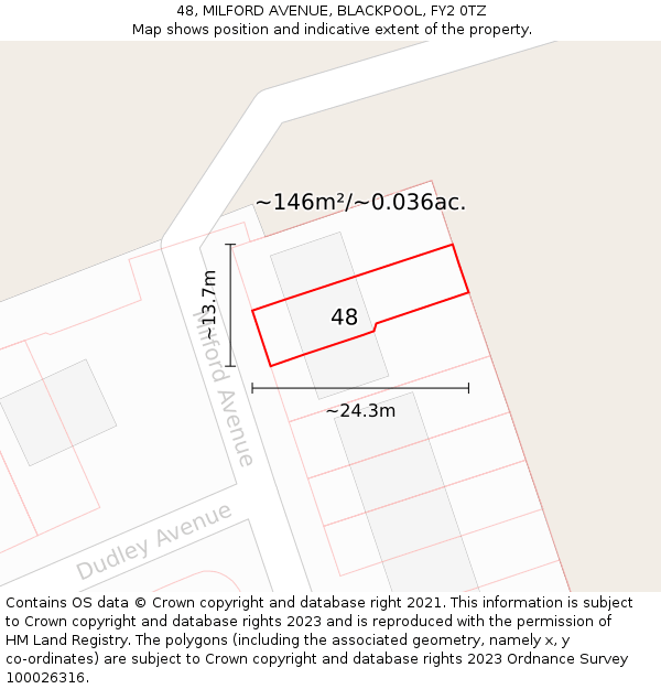 48, MILFORD AVENUE, BLACKPOOL, FY2 0TZ: Plot and title map
