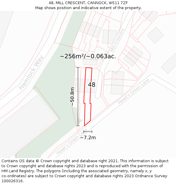 48, MILL CRESCENT, CANNOCK, WS11 7ZF: Plot and title map