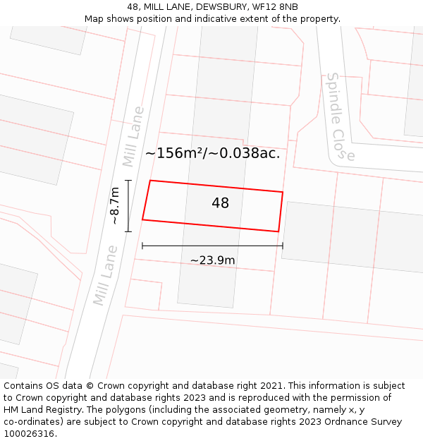 48, MILL LANE, DEWSBURY, WF12 8NB: Plot and title map