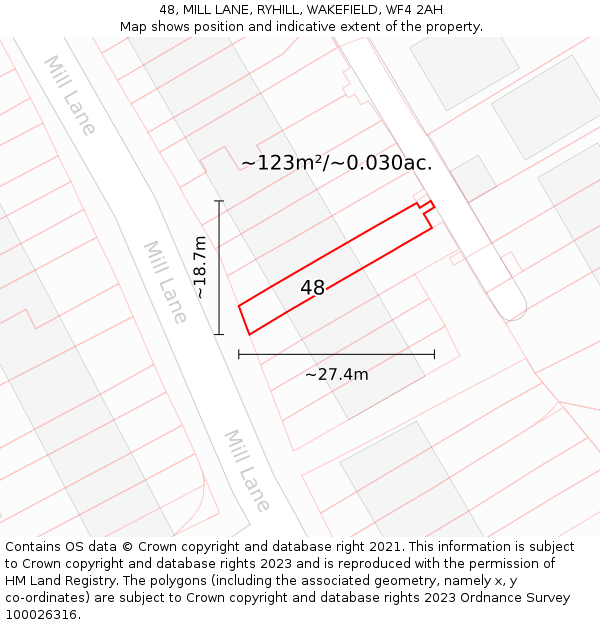 48, MILL LANE, RYHILL, WAKEFIELD, WF4 2AH: Plot and title map